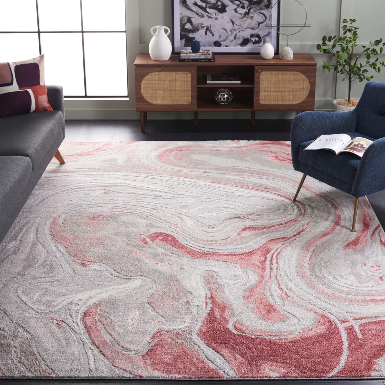 image:imageSAFAVIEH Meadow Collection Area Rug 9 x 12 Grey amp Pink Geometric Design Ideal for High Traffic Areas in Living Room Bedroom amp Dining Room MDW553G9Light GreyPink