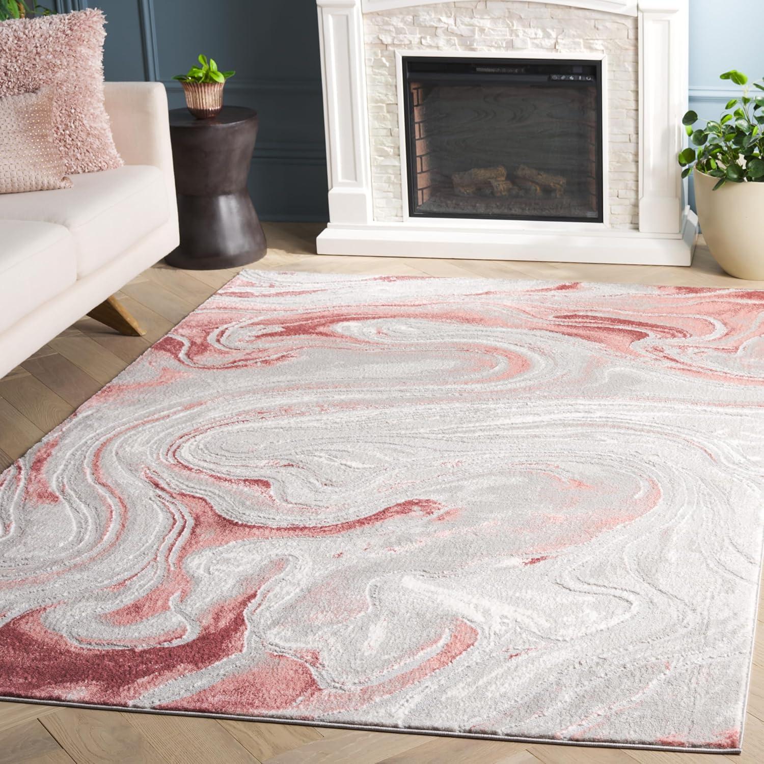 image:imageSAFAVIEH Meadow Collection Area Rug 9 x 12 Grey amp Pink Geometric Design Ideal for High Traffic Areas in Living Room Bedroom amp Dining Room MDW553G9Light GreyPink