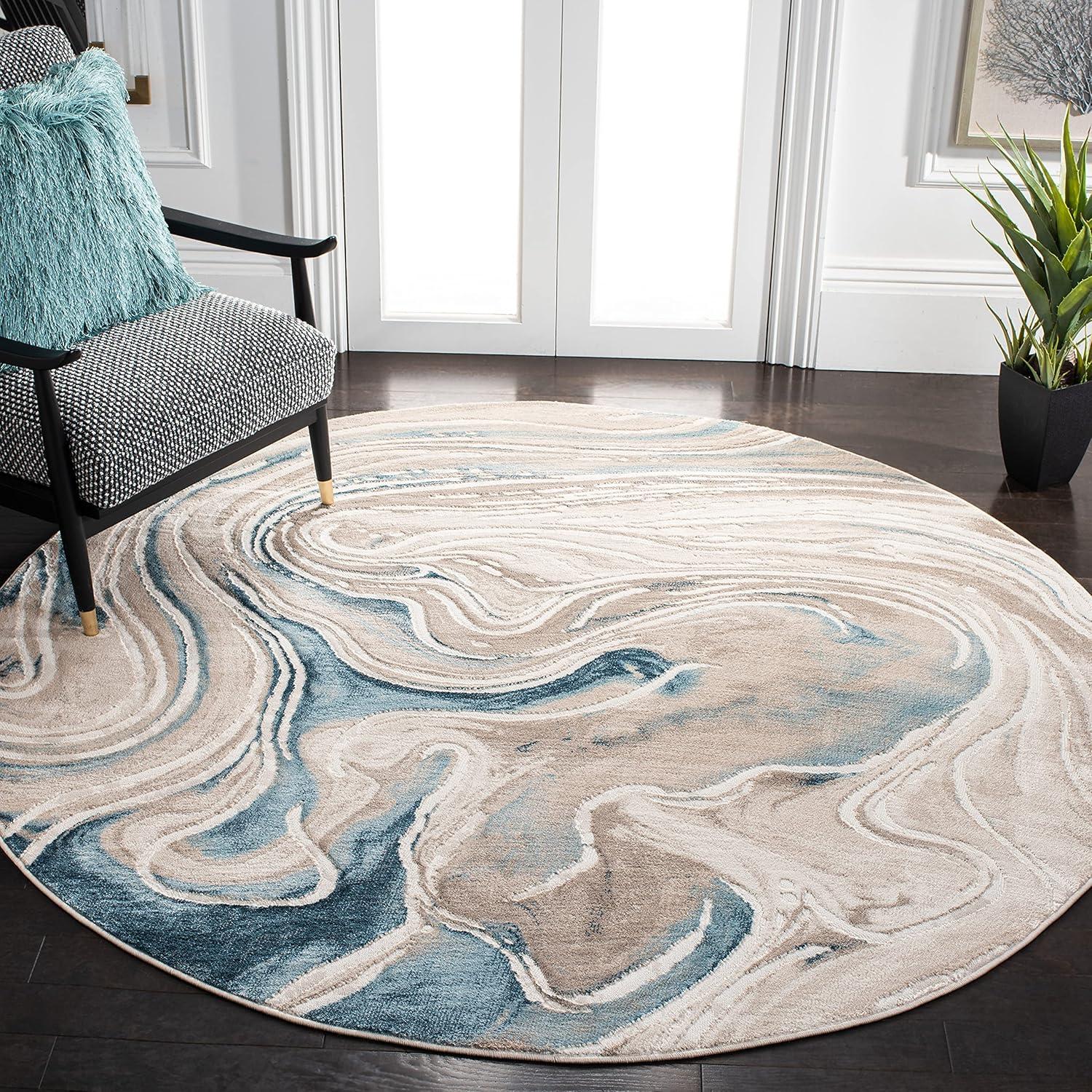 image:imageSAFAVIEH Meadow Collection Area Rug 9 x 12 Grey amp Pink Geometric Design Ideal for High Traffic Areas in Living Room Bedroom amp Dining Room MDW553G9BeigeBlue