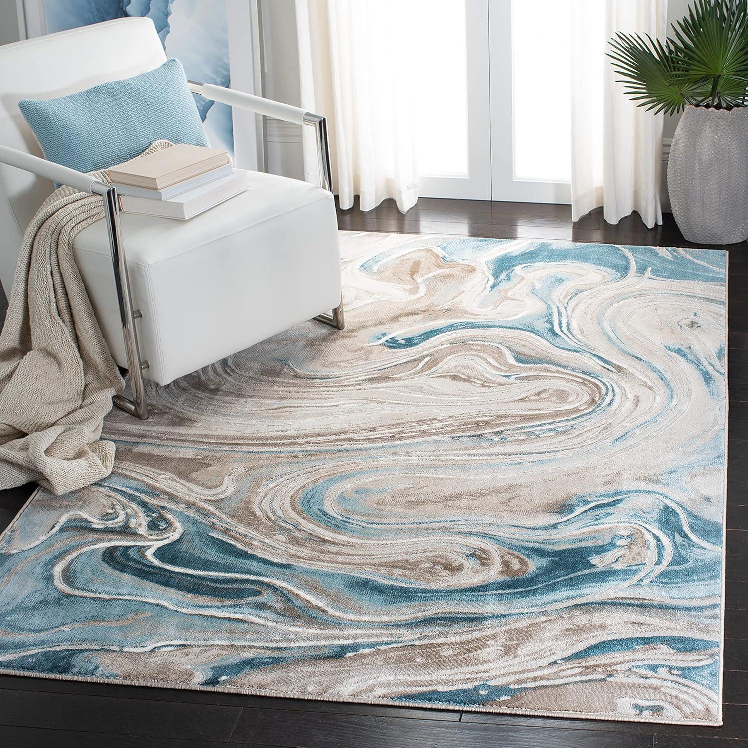 image:imageSAFAVIEH Meadow Collection Area Rug 9 x 12 Grey amp Pink Geometric Design Ideal for High Traffic Areas in Living Room Bedroom amp Dining Room MDW553G9BeigeBlue