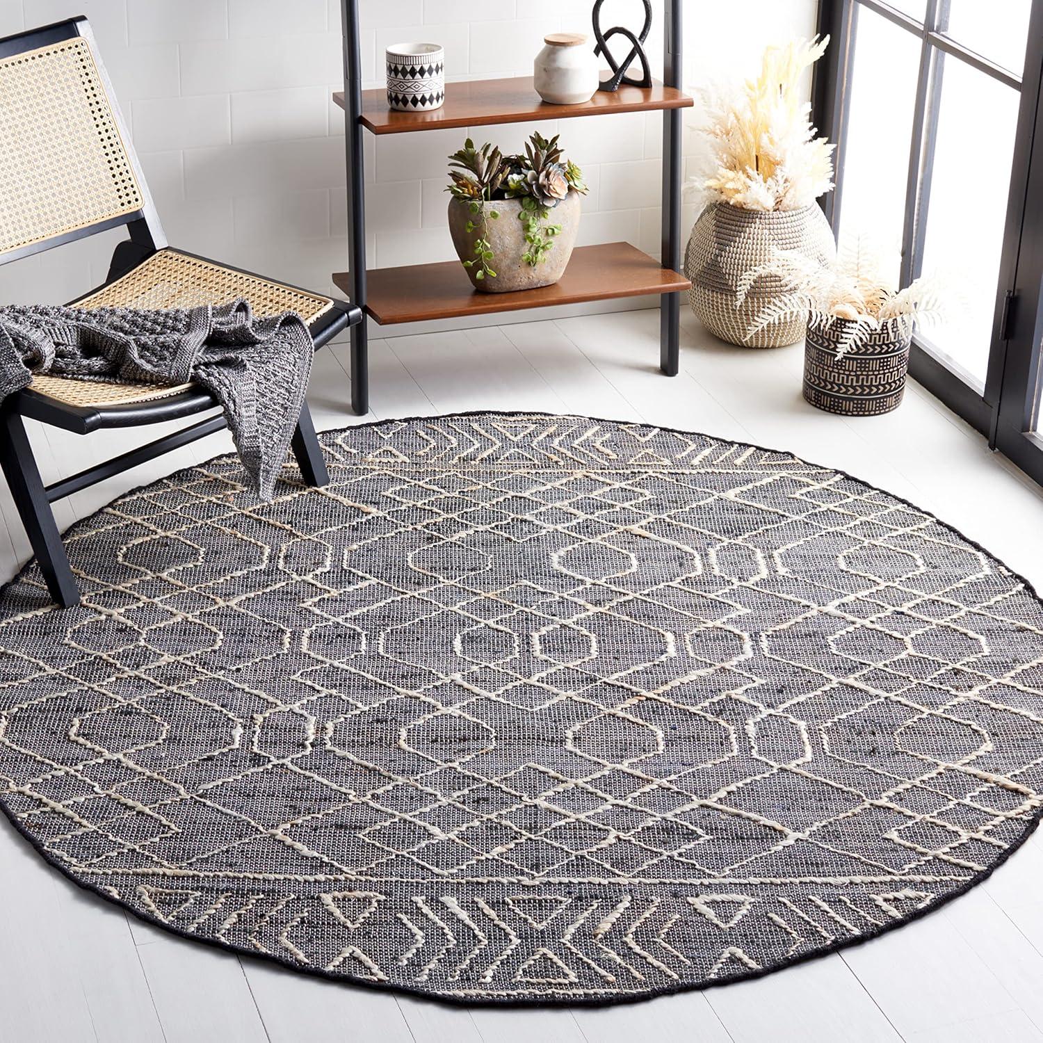 image:imageSAFAVIEH Natural Fiber Collection 8 x 10 BlackIvory NFB406Z Handmade Boho Fringe Jute Living Room Dining Bedroom Area RugBlackIvory