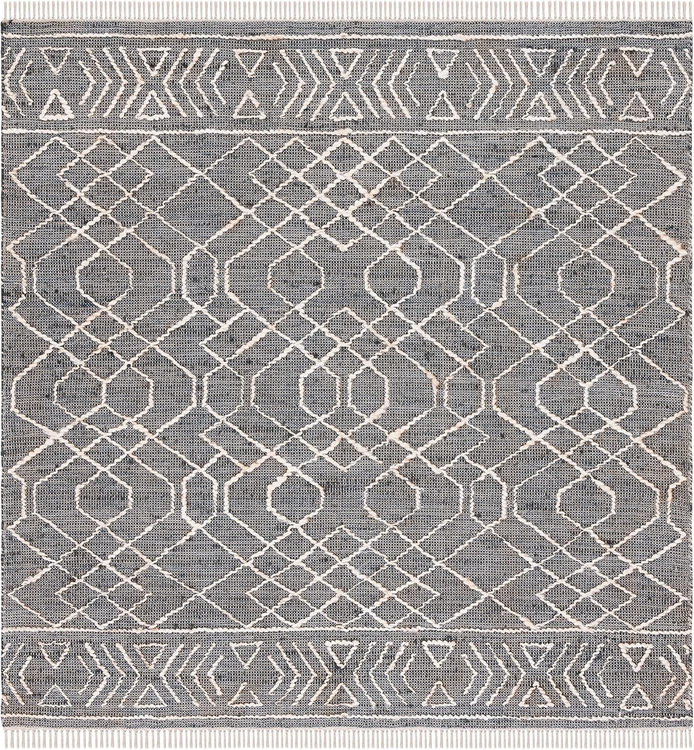 image:imageSAFAVIEH Natural Fiber Collection 8 x 10 BlackIvory NFB406Z Handmade Boho Fringe Jute Living Room Dining Bedroom Area RugBlackIvory