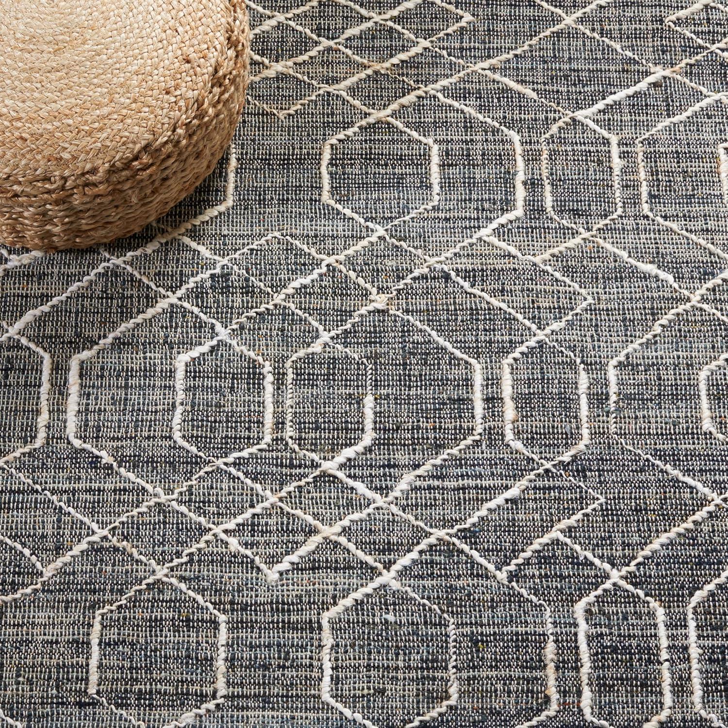image:imageSAFAVIEH Natural Fiber Collection 8 x 10 BlackIvory NFB406Z Handmade Boho Fringe Jute Living Room Dining Bedroom Area RugBlackIvory