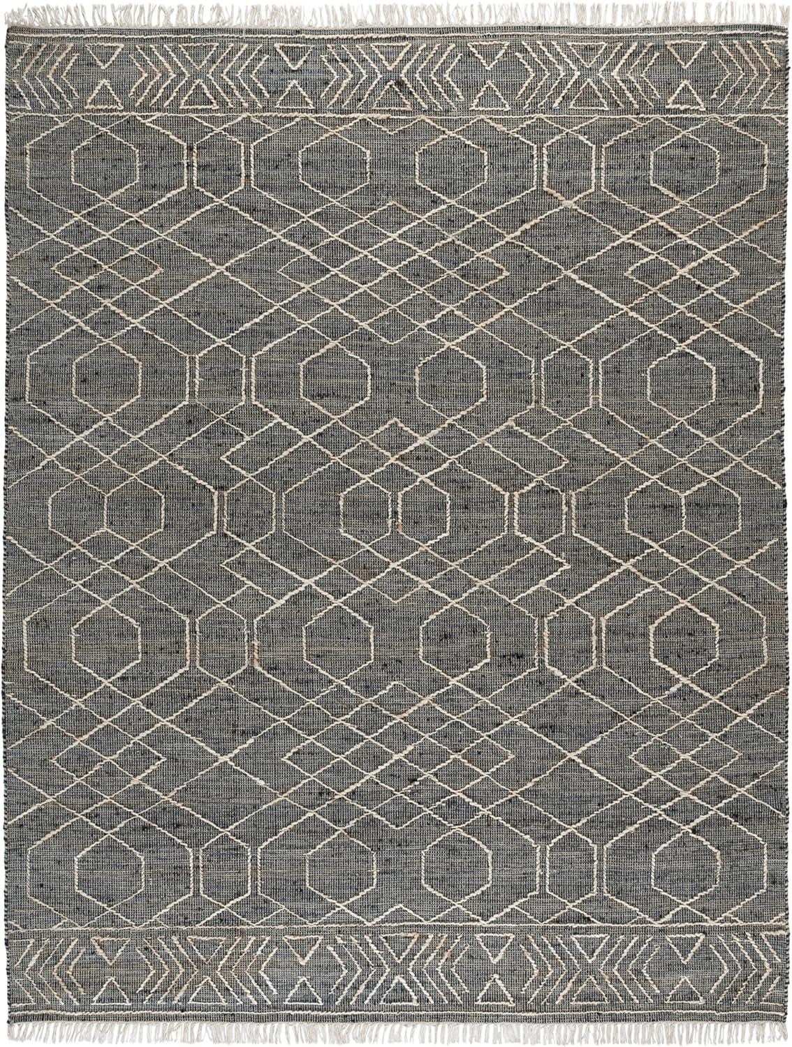image:imageSAFAVIEH Natural Fiber Collection 8 x 10 BlackIvory NFB406Z Handmade Boho Fringe Jute Living Room Dining Bedroom Area RugBlackIvory