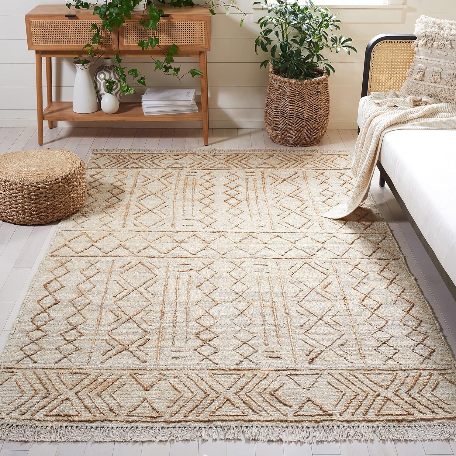 image:imageSAFAVIEH Natural Fiber Collection 8 x 10 Natural Beige NFB409A Handmade Boho Fringe Jute Living Room Dining Bedroom Area RugNaturalBeige
