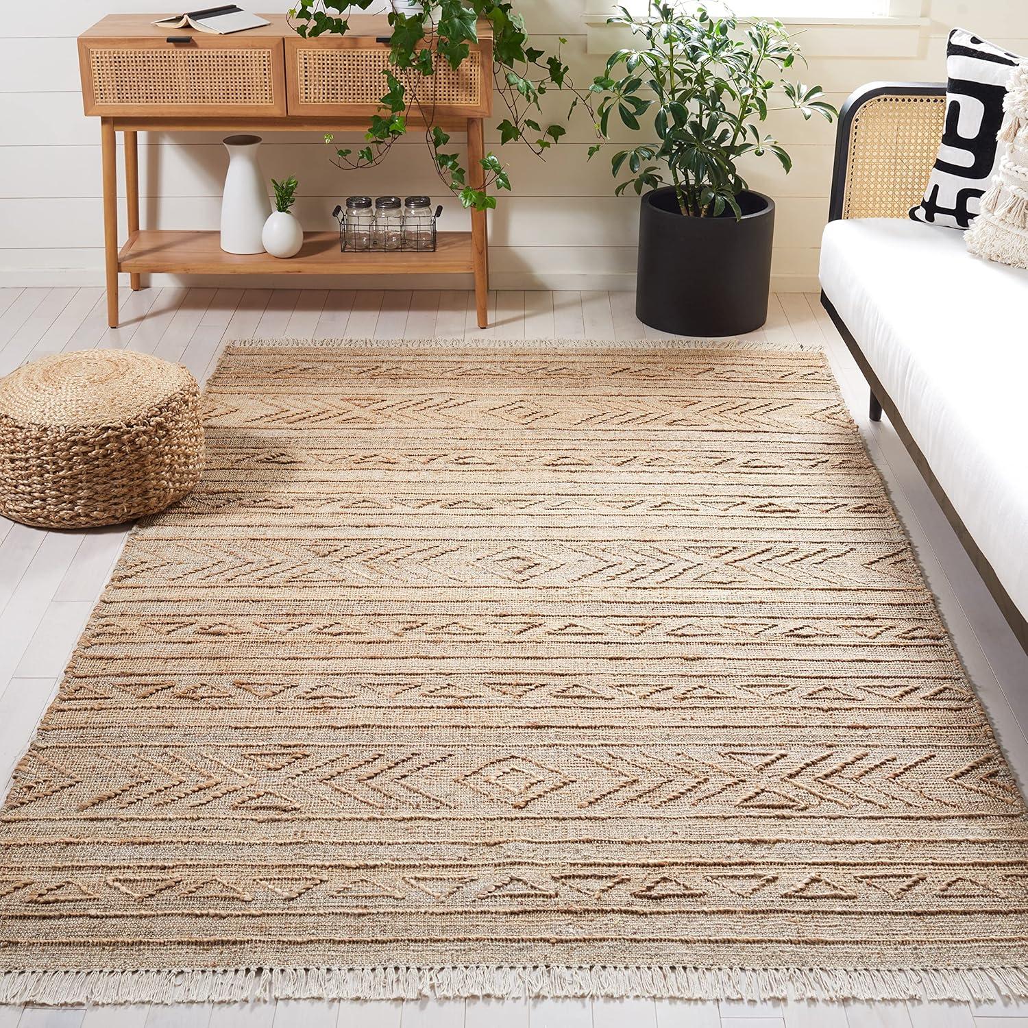 image:imageSAFAVIEH Natural Fiber Collection 8 x 10 Natural NFB404A Handmade Boho Fringe Jute Living Room Dining Bedroom Area RugNatural