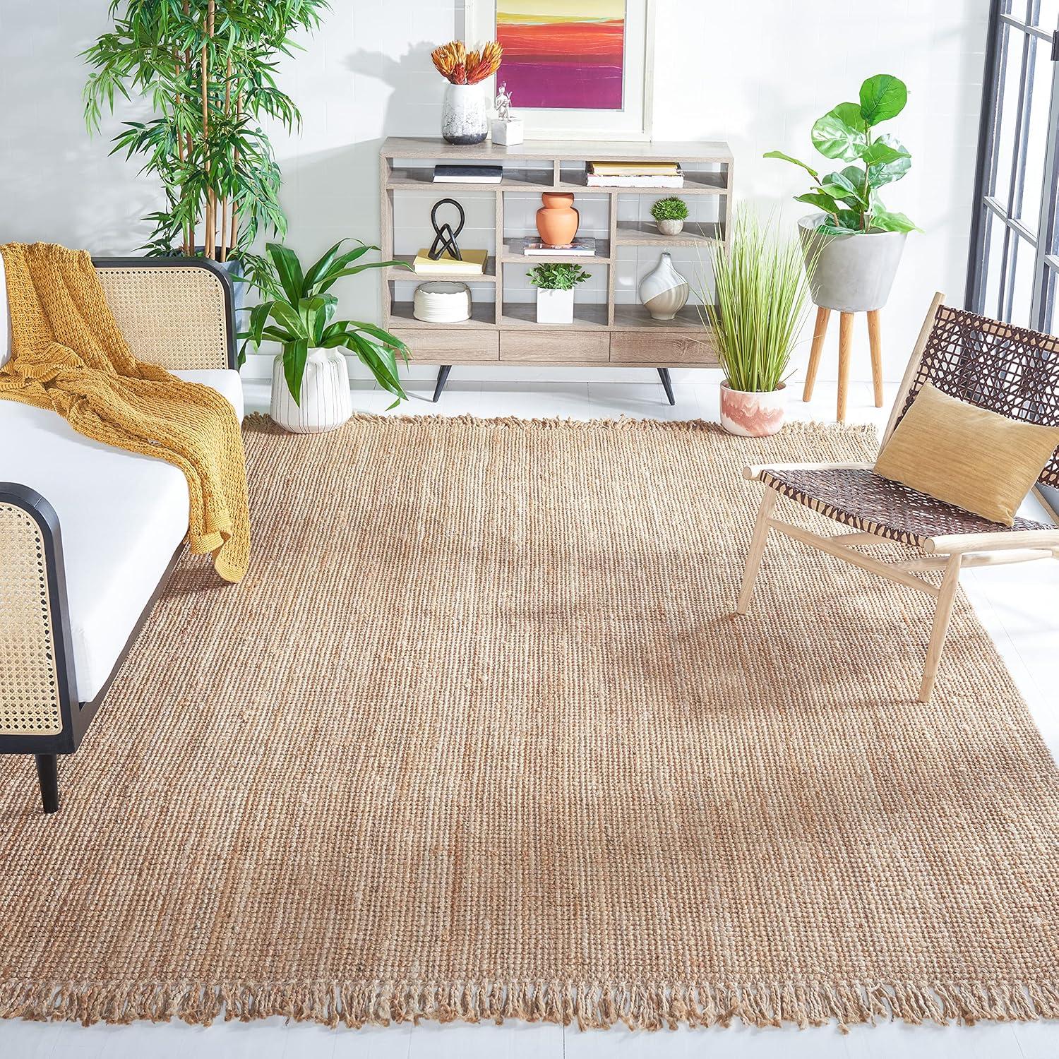 image:imageSAFAVIEH Natural Fiber Collection Area Rug 10 x 14 Natural Handmade Woven Fringe Jute Ideal for High Traffic Areas in Living Room Bedroom NF809ANatural