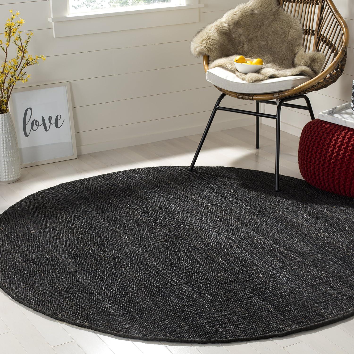 image:imageSAFAVIEH Natural Fiber Collection Area Rug 8 x 10 Blue Handmade Boho Fringe Woven Jute Ideal for High Traffic Areas in Living Room Bedroom NF368EBlack