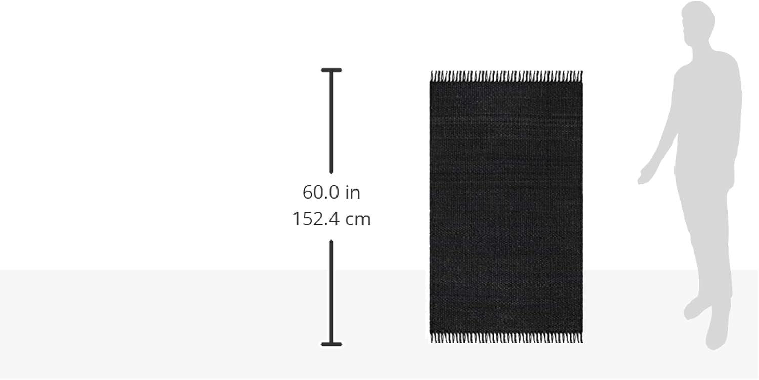 image:imageSAFAVIEH Natural Fiber Collection Area Rug 8 x 10 Blue Handmade Boho Fringe Woven Jute Ideal for High Traffic Areas in Living Room Bedroom NF368EBlack
