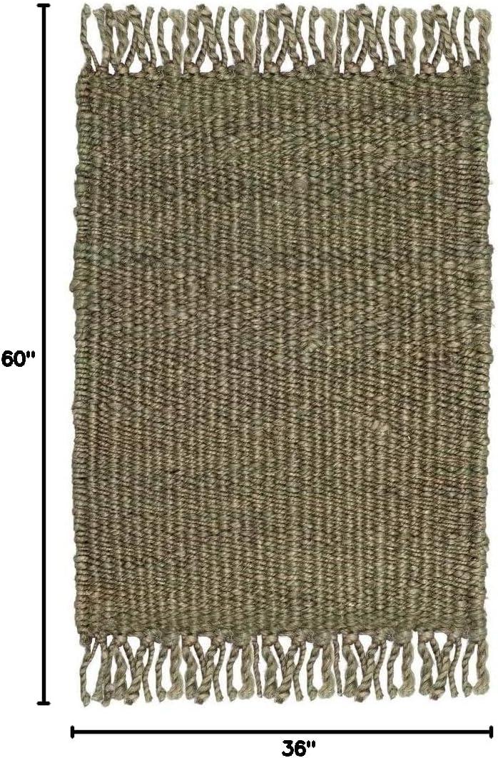 image:imageSAFAVIEH Natural Fiber Collection Area Rug 8 x 10 Blue Handmade Boho Fringe Woven Jute Ideal for High Traffic Areas in Living Room Bedroom NF368EBlack