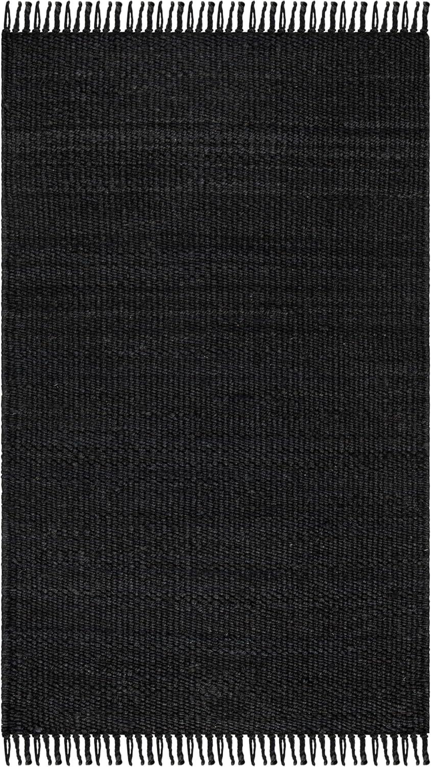 image:imageSAFAVIEH Natural Fiber Collection Area Rug 8 x 10 Blue Handmade Boho Fringe Woven Jute Ideal for High Traffic Areas in Living Room Bedroom NF368EBlack