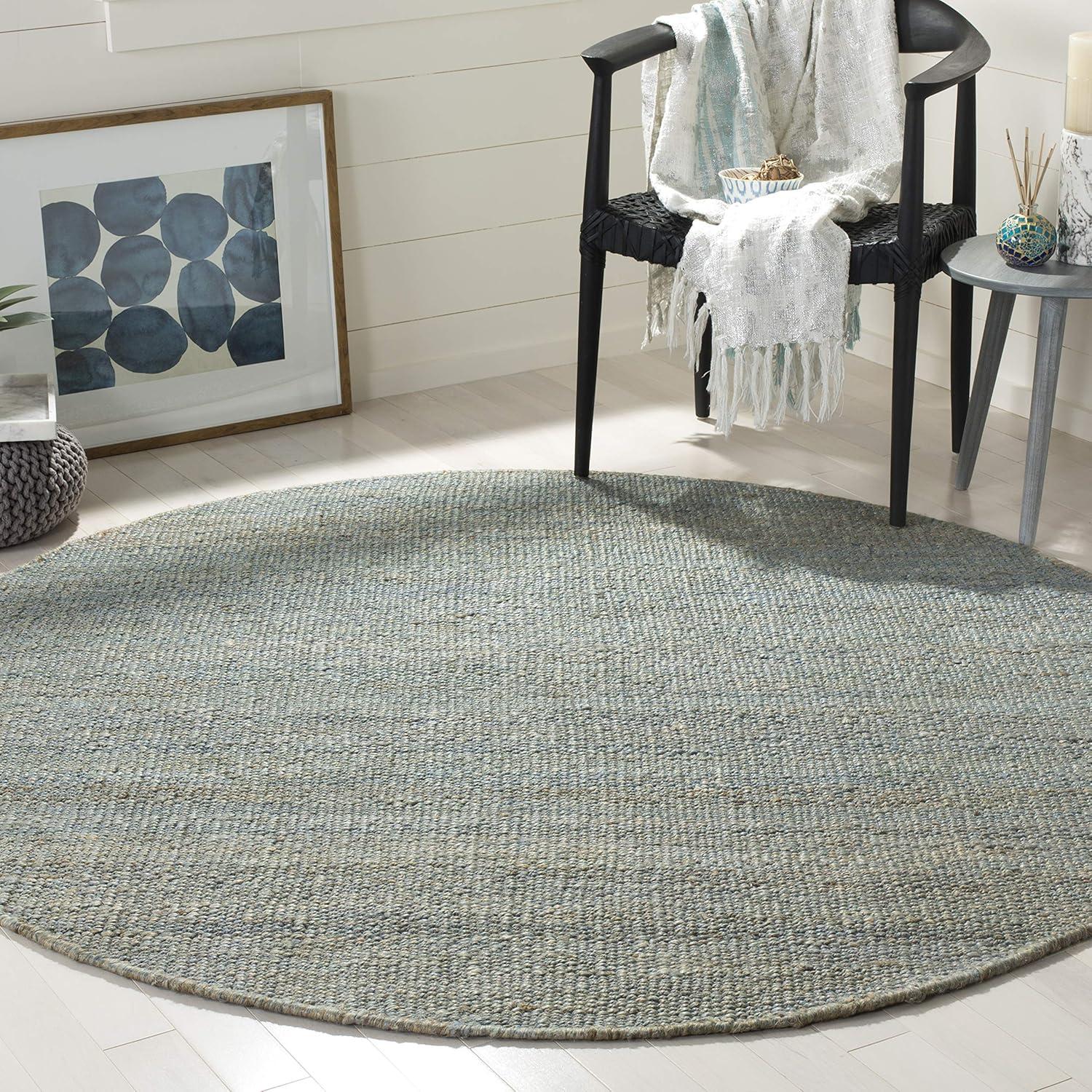 image:imageSAFAVIEH Natural Fiber Collection Area Rug 8 x 10 Blue Handmade Boho Fringe Woven Jute Ideal for High Traffic Areas in Living Room Bedroom NF368EBlue
