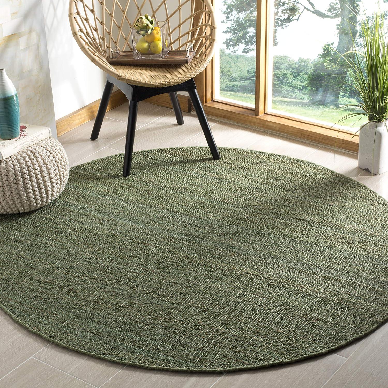 image:imageSAFAVIEH Natural Fiber Collection Area Rug 8 x 10 Blue Handmade Boho Fringe Woven Jute Ideal for High Traffic Areas in Living Room Bedroom NF368EGreen