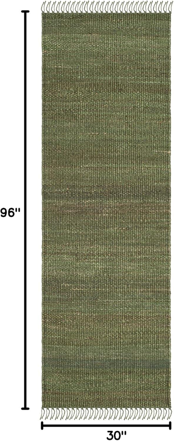 image:imageSAFAVIEH Natural Fiber Collection Area Rug 8 x 10 Blue Handmade Boho Fringe Woven Jute Ideal for High Traffic Areas in Living Room Bedroom NF368EGreen