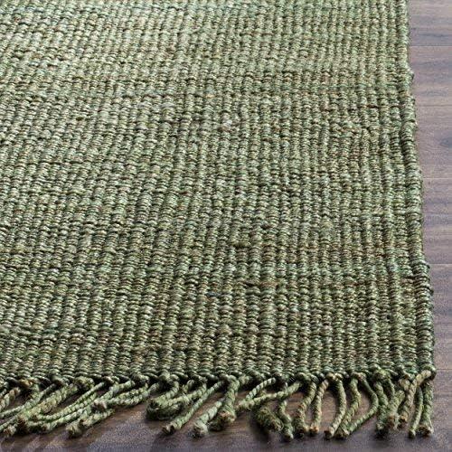 image:imageSAFAVIEH Natural Fiber Collection Area Rug 8 x 10 Blue Handmade Boho Fringe Woven Jute Ideal for High Traffic Areas in Living Room Bedroom NF368EGreen