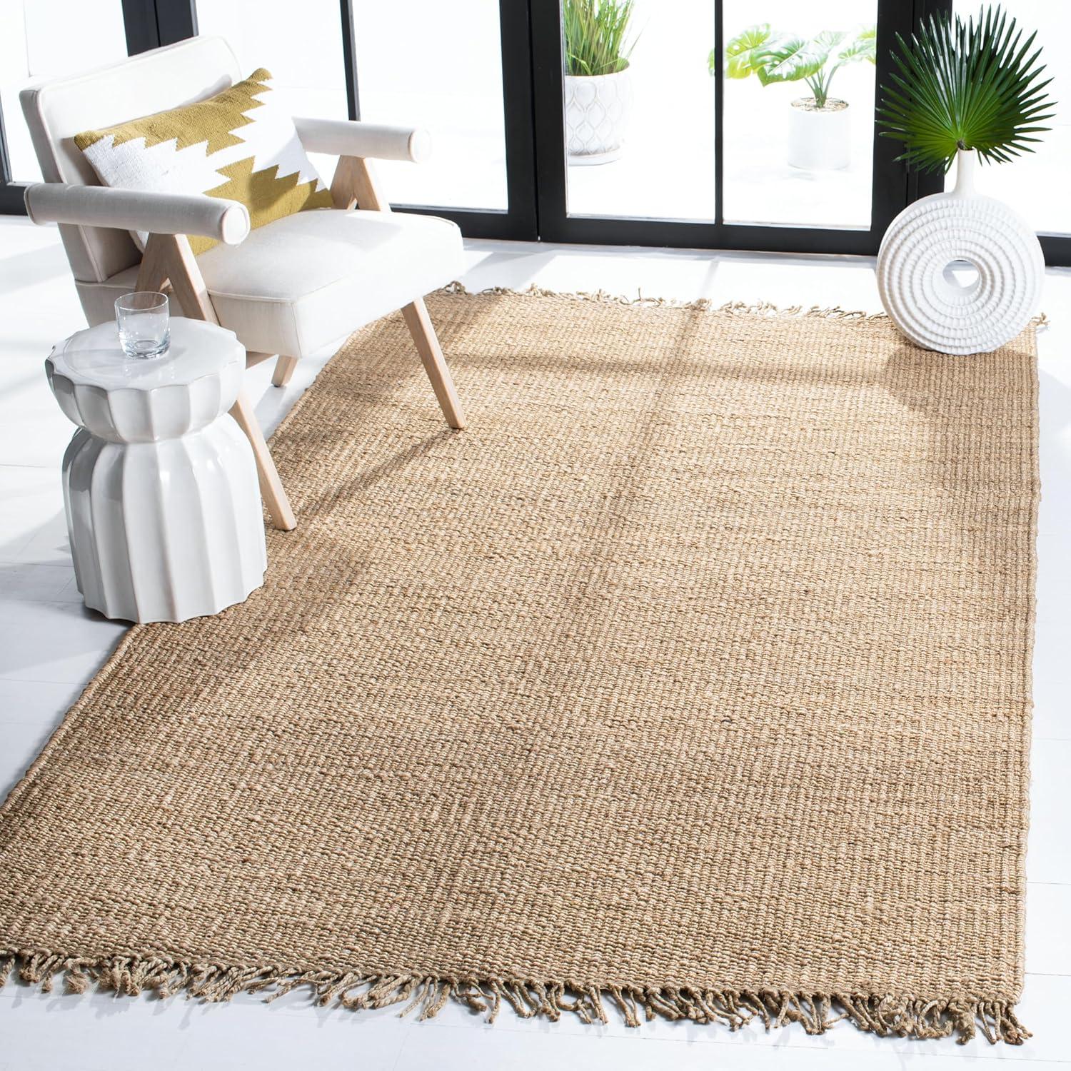 image:imageSAFAVIEH Natural Fiber Collection Area Rug 8 x 10 Blue Handmade Boho Fringe Woven Jute Ideal for High Traffic Areas in Living Room Bedroom NF368EGrey