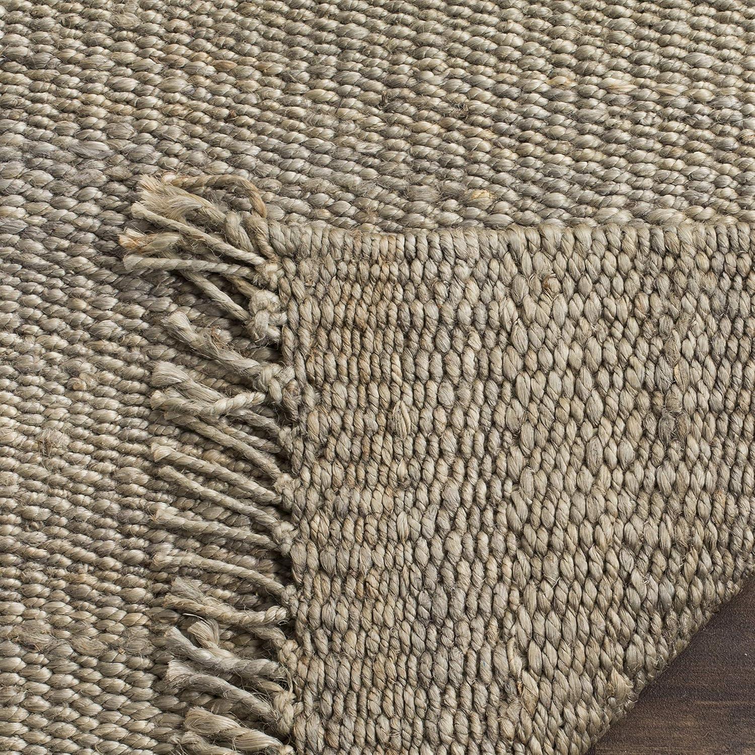 image:imageSAFAVIEH Natural Fiber Collection Area Rug 8 x 10 Blue Handmade Boho Fringe Woven Jute Ideal for High Traffic Areas in Living Room Bedroom NF368EGrey