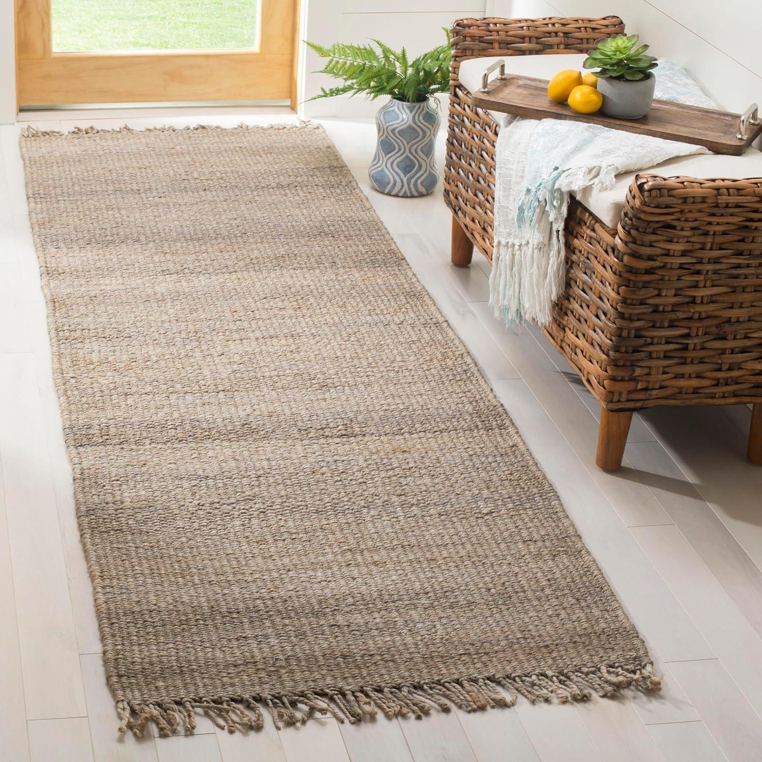 image:imageSAFAVIEH Natural Fiber Collection Area Rug 8 x 10 Blue Handmade Boho Fringe Woven Jute Ideal for High Traffic Areas in Living Room Bedroom NF368EGrey