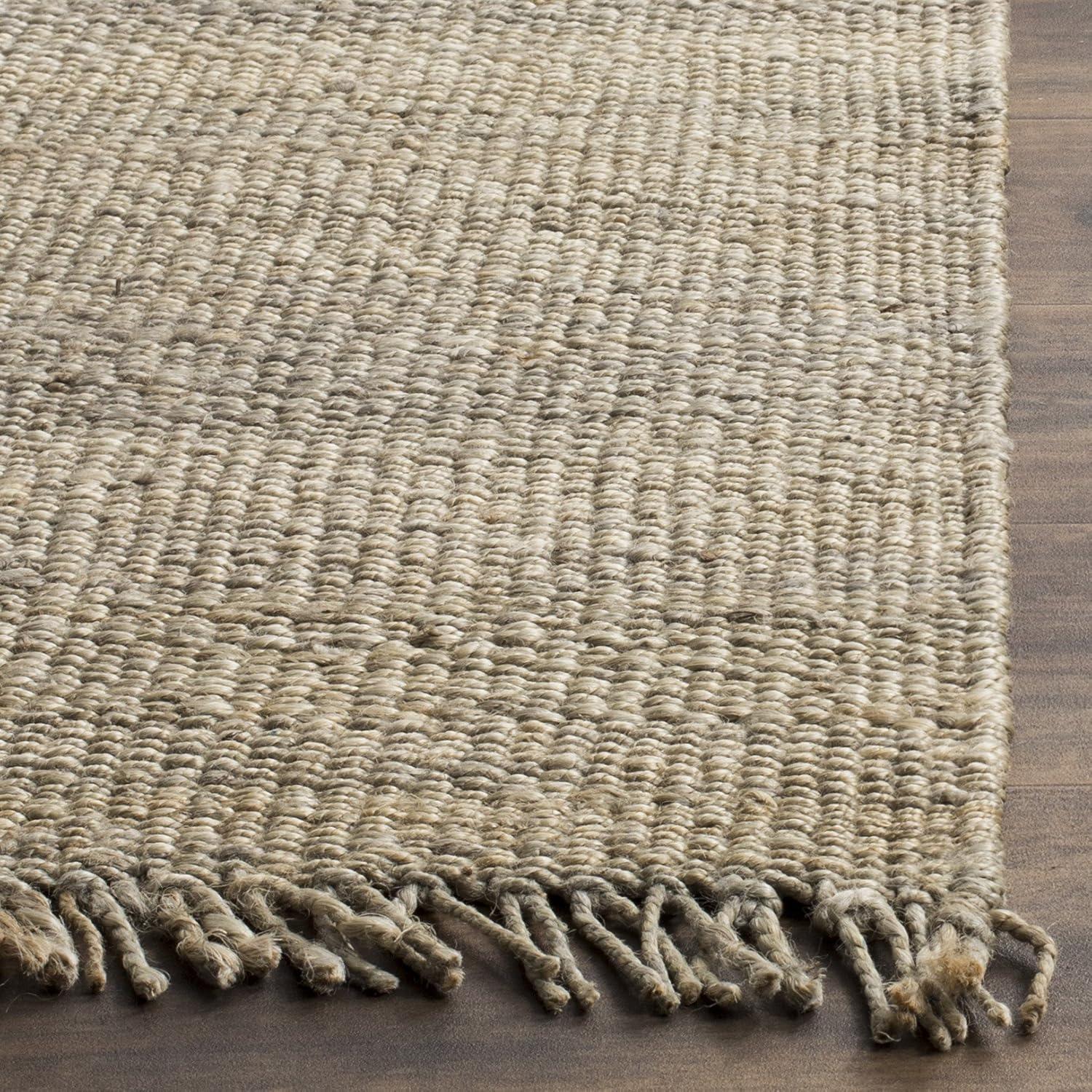 image:imageSAFAVIEH Natural Fiber Collection Area Rug 8 x 10 Blue Handmade Boho Fringe Woven Jute Ideal for High Traffic Areas in Living Room Bedroom NF368EGrey