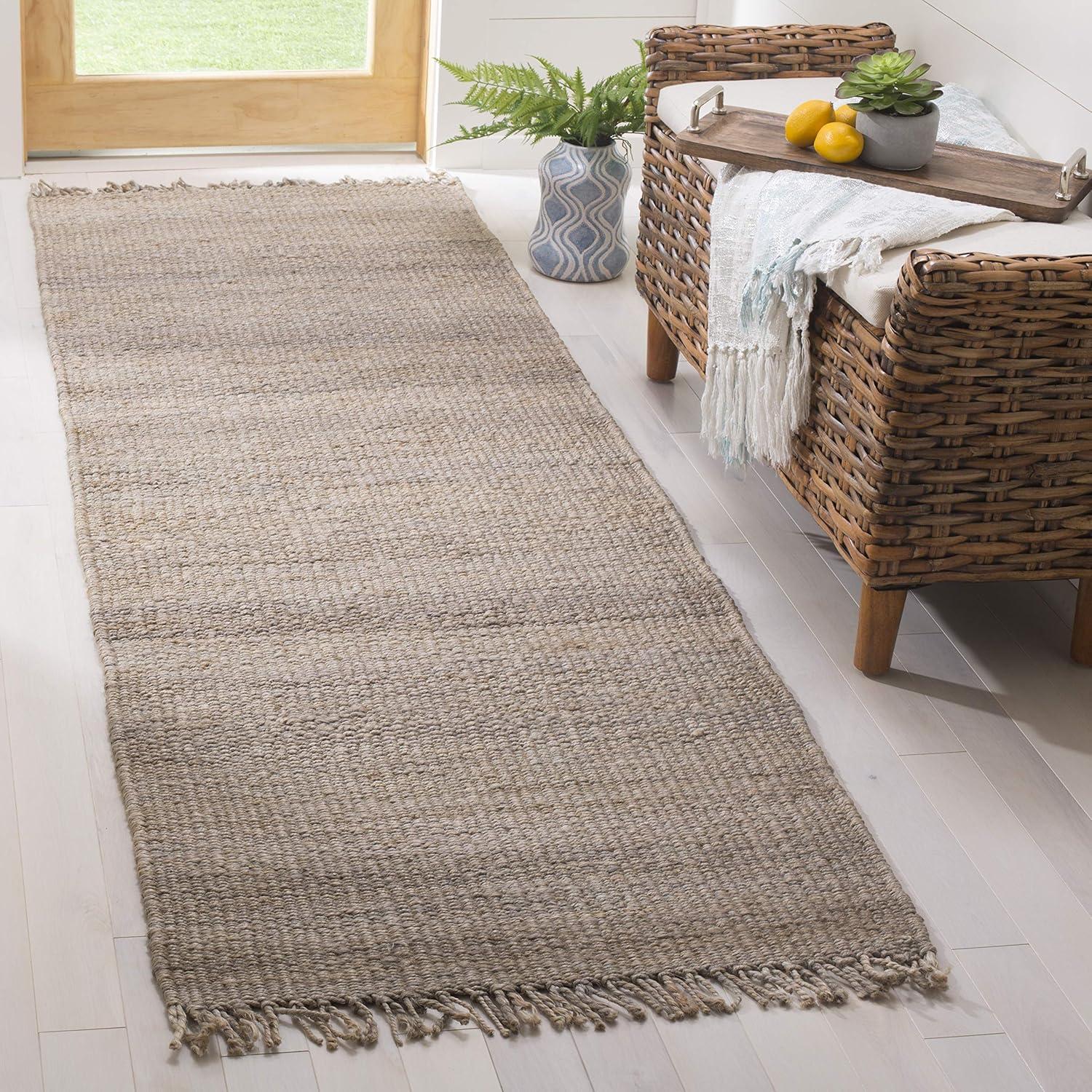 image:imageSAFAVIEH Natural Fiber Collection Area Rug 8 x 10 Blue Handmade Boho Fringe Woven Jute Ideal for High Traffic Areas in Living Room Bedroom NF368EGrey