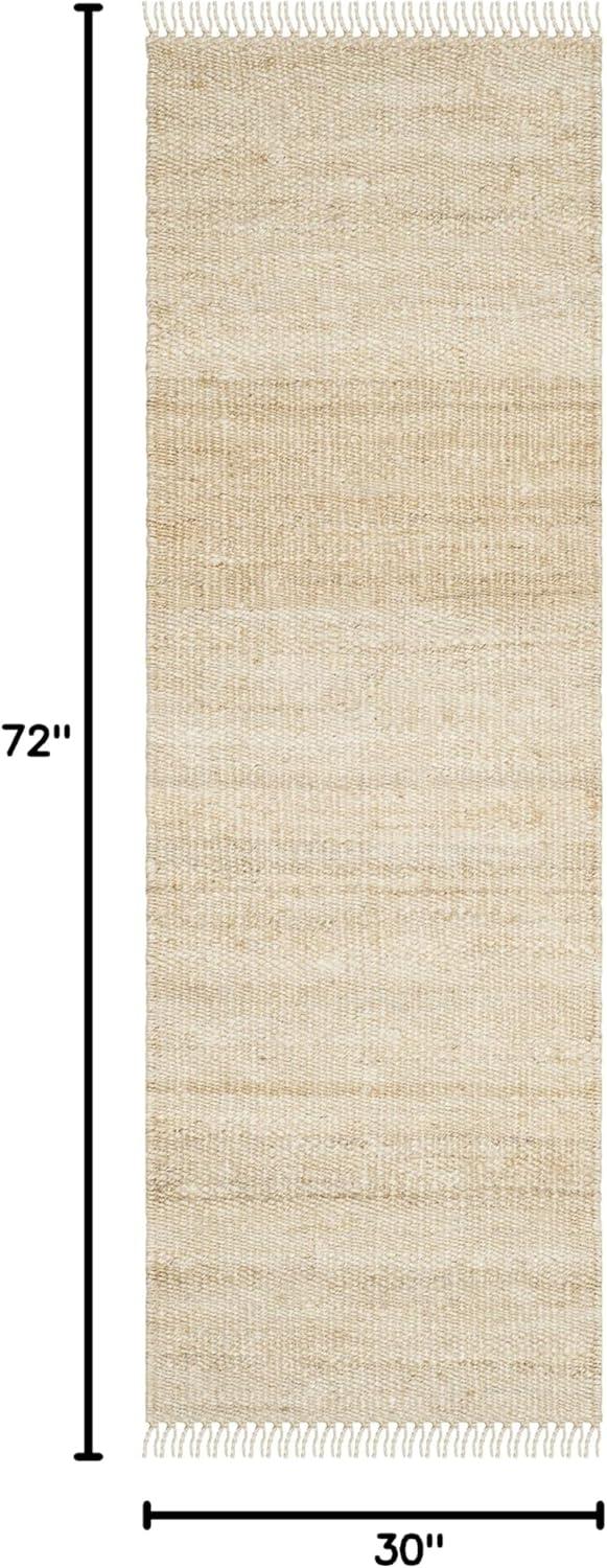 image:imageSAFAVIEH Natural Fiber Collection Area Rug 8 x 10 Blue Handmade Boho Fringe Woven Jute Ideal for High Traffic Areas in Living Room Bedroom NF368EIvory