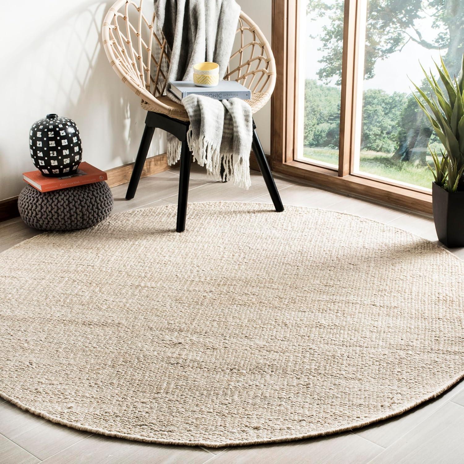image:imageSAFAVIEH Natural Fiber Collection Area Rug 8 x 10 Blue Handmade Boho Fringe Woven Jute Ideal for High Traffic Areas in Living Room Bedroom NF368EIvory