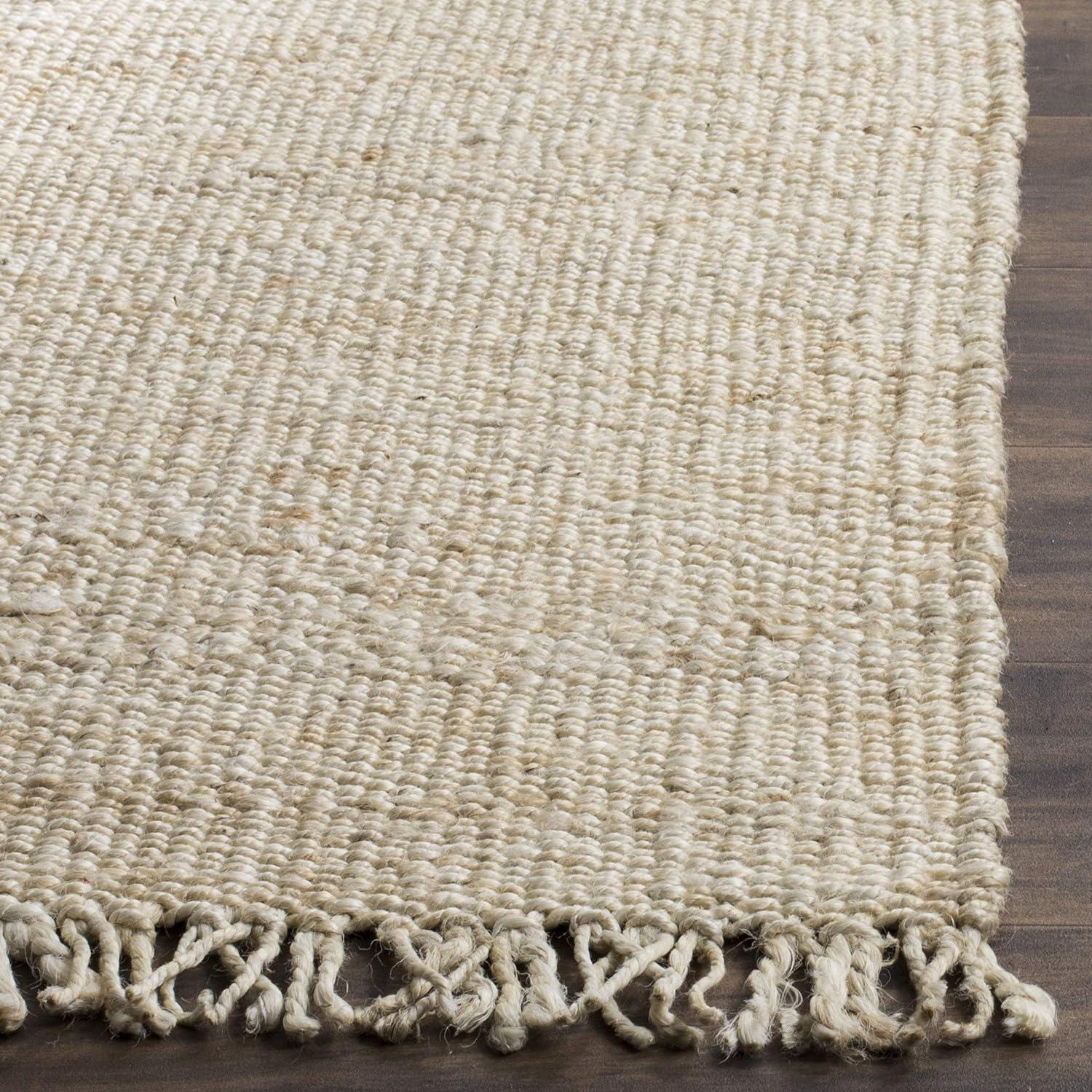 image:imageSAFAVIEH Natural Fiber Collection Area Rug 8 x 10 Blue Handmade Boho Fringe Woven Jute Ideal for High Traffic Areas in Living Room Bedroom NF368EIvory