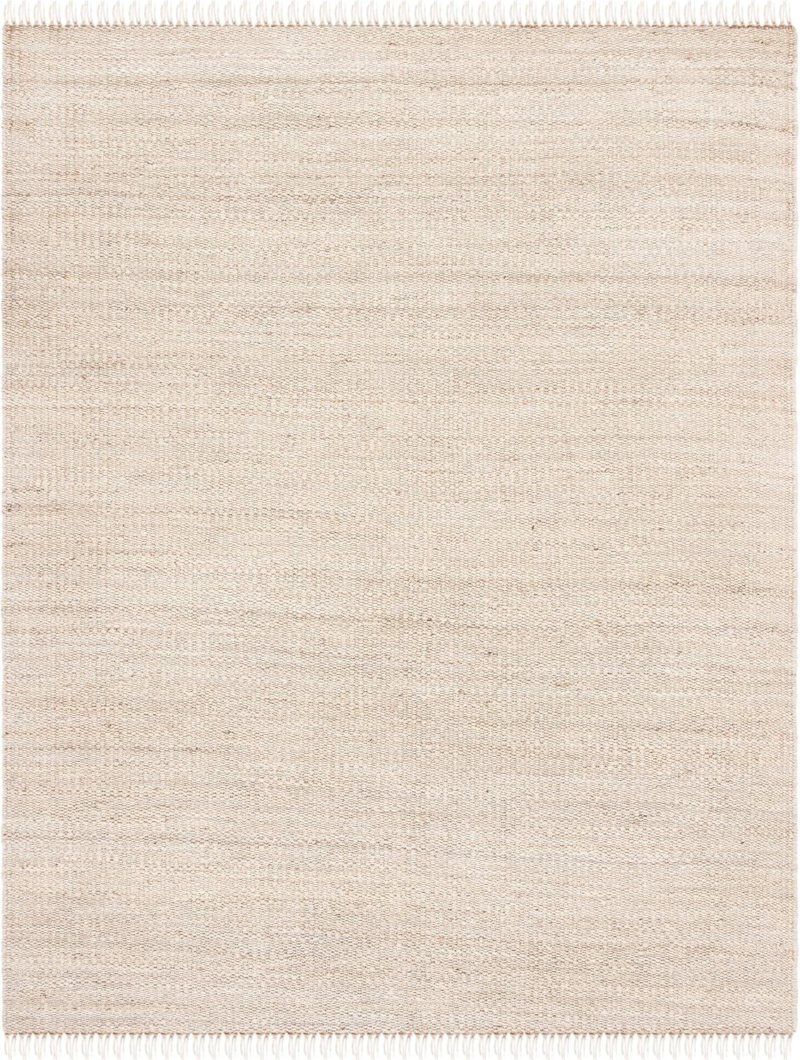 image:imageSAFAVIEH Natural Fiber Collection Area Rug 8 x 10 Blue Handmade Boho Fringe Woven Jute Ideal for High Traffic Areas in Living Room Bedroom NF368EIvory