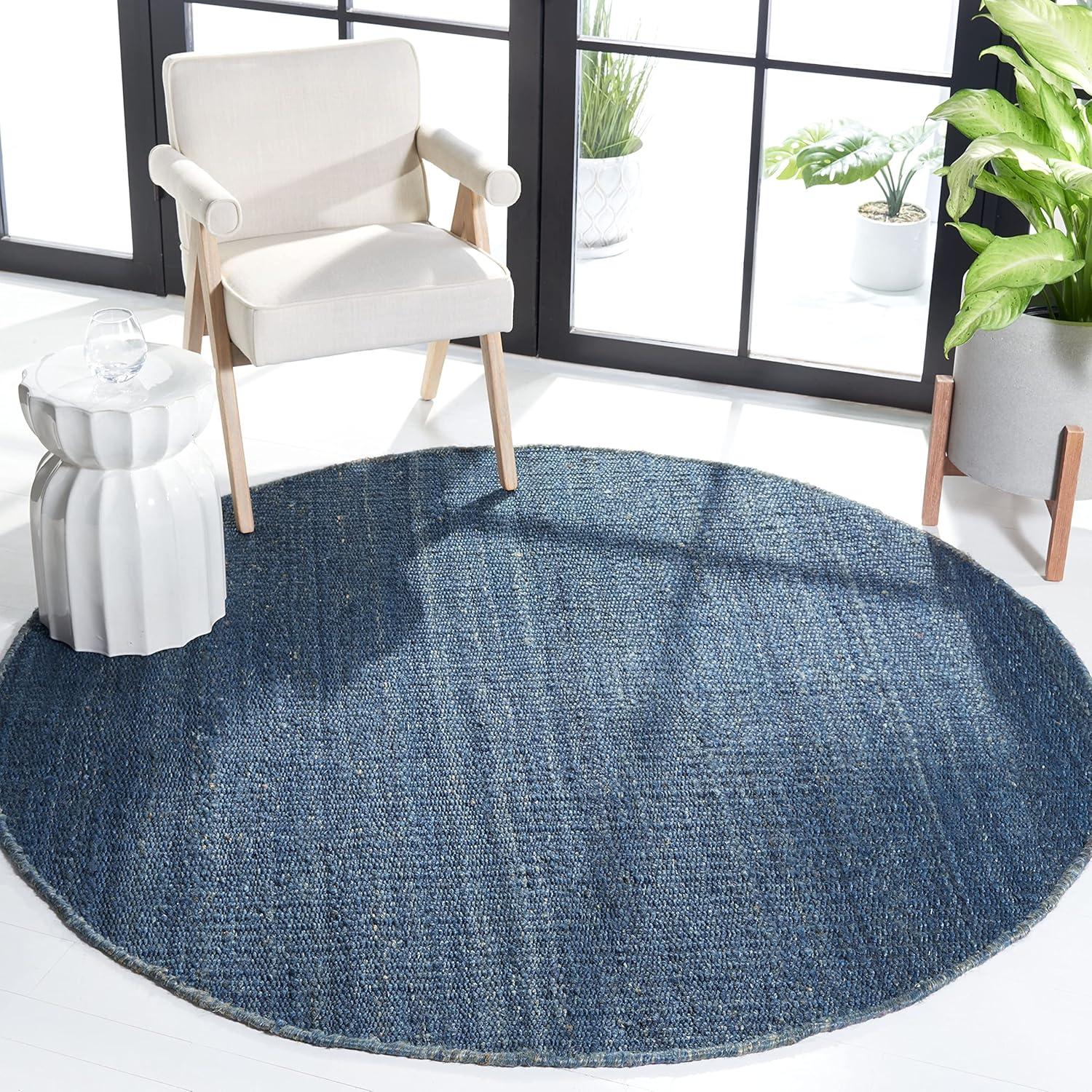 image:imageSAFAVIEH Natural Fiber Collection Area Rug 8 x 10 Blue Handmade Boho Fringe Woven Jute Ideal for High Traffic Areas in Living Room Bedroom NF368ENavy
