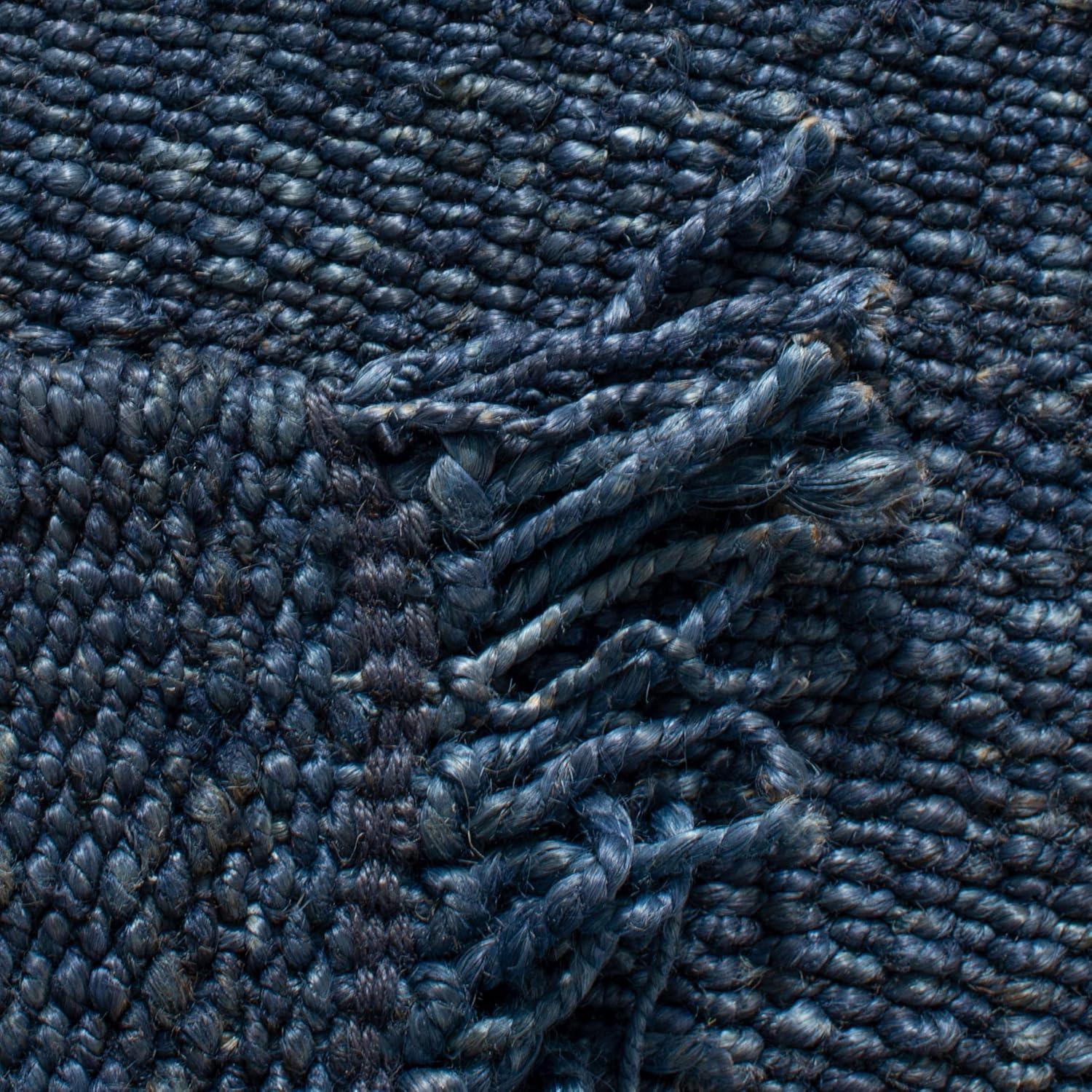image:imageSAFAVIEH Natural Fiber Collection Area Rug 8 x 10 Blue Handmade Boho Fringe Woven Jute Ideal for High Traffic Areas in Living Room Bedroom NF368ENavy