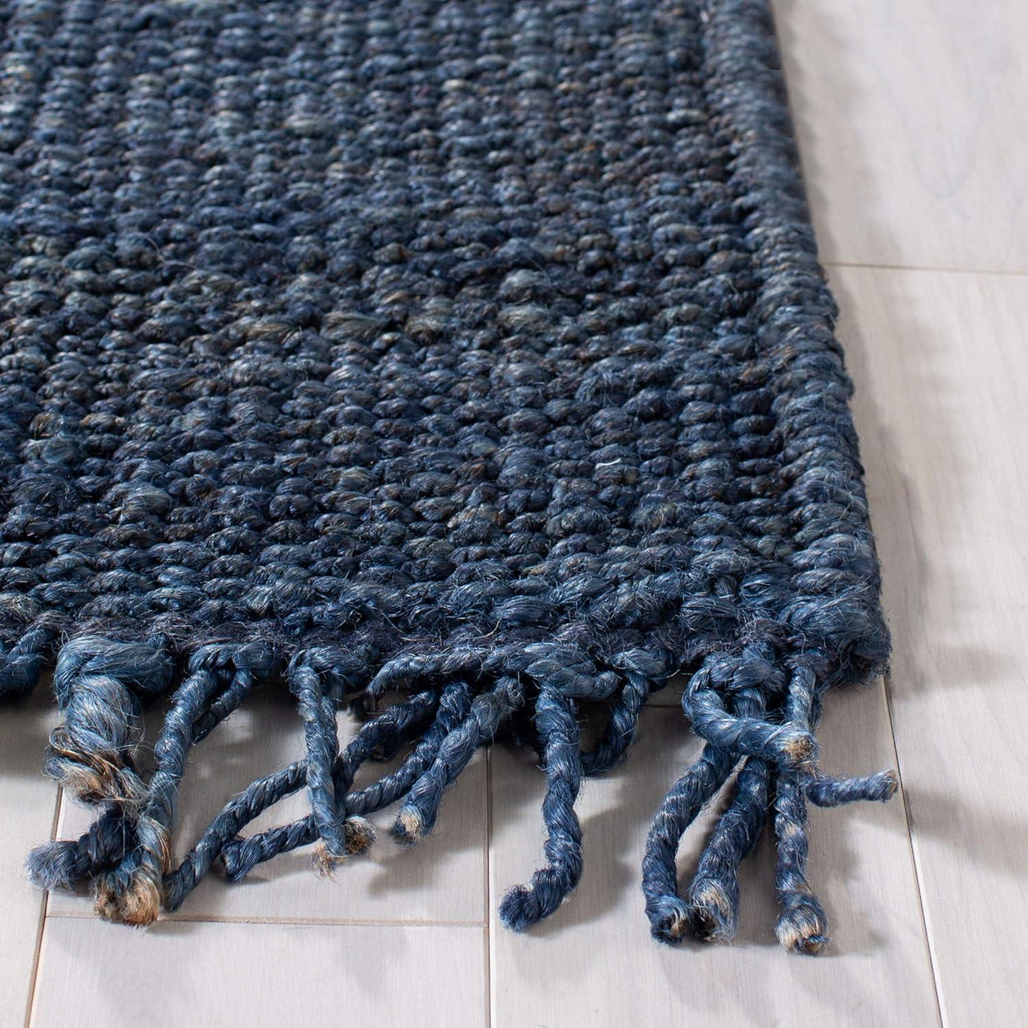 image:imageSAFAVIEH Natural Fiber Collection Area Rug 8 x 10 Blue Handmade Boho Fringe Woven Jute Ideal for High Traffic Areas in Living Room Bedroom NF368ENavy