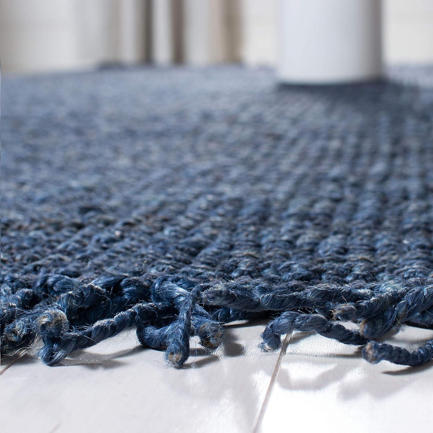 image:imageSAFAVIEH Natural Fiber Collection Area Rug 8 x 10 Blue Handmade Boho Fringe Woven Jute Ideal for High Traffic Areas in Living Room Bedroom NF368ENavy