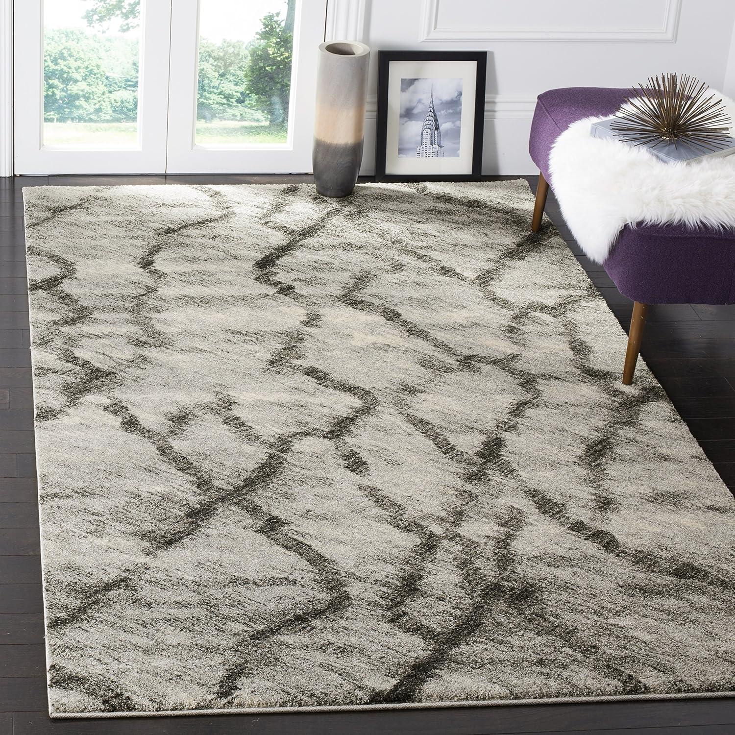 image:imageSAFAVIEH Retro Collection Area Rug 53 x 8 Blue amp Dark Blue Modern Abstract Design NonShedding amp Easy Care Ideal for High Traffic Areas in Living Room Bedroom RET21446570Light GreyBlack