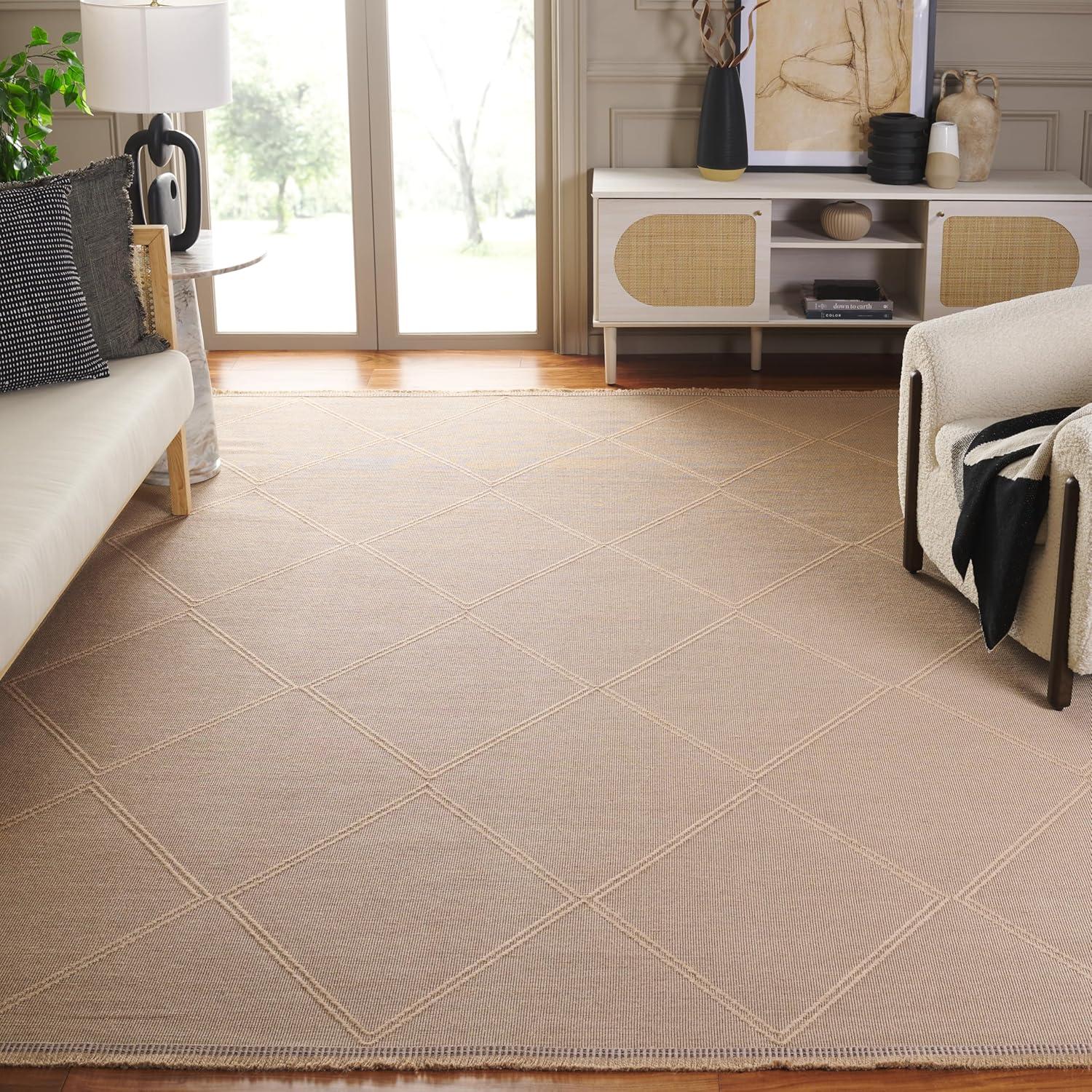 image:imageSafavieh Area Rug 8x10 Aspect Collection Large Natural Jute amp Cotton Trellis Pattern Ideal for Living Room Bedroom Office Dining Space APE406BNatural