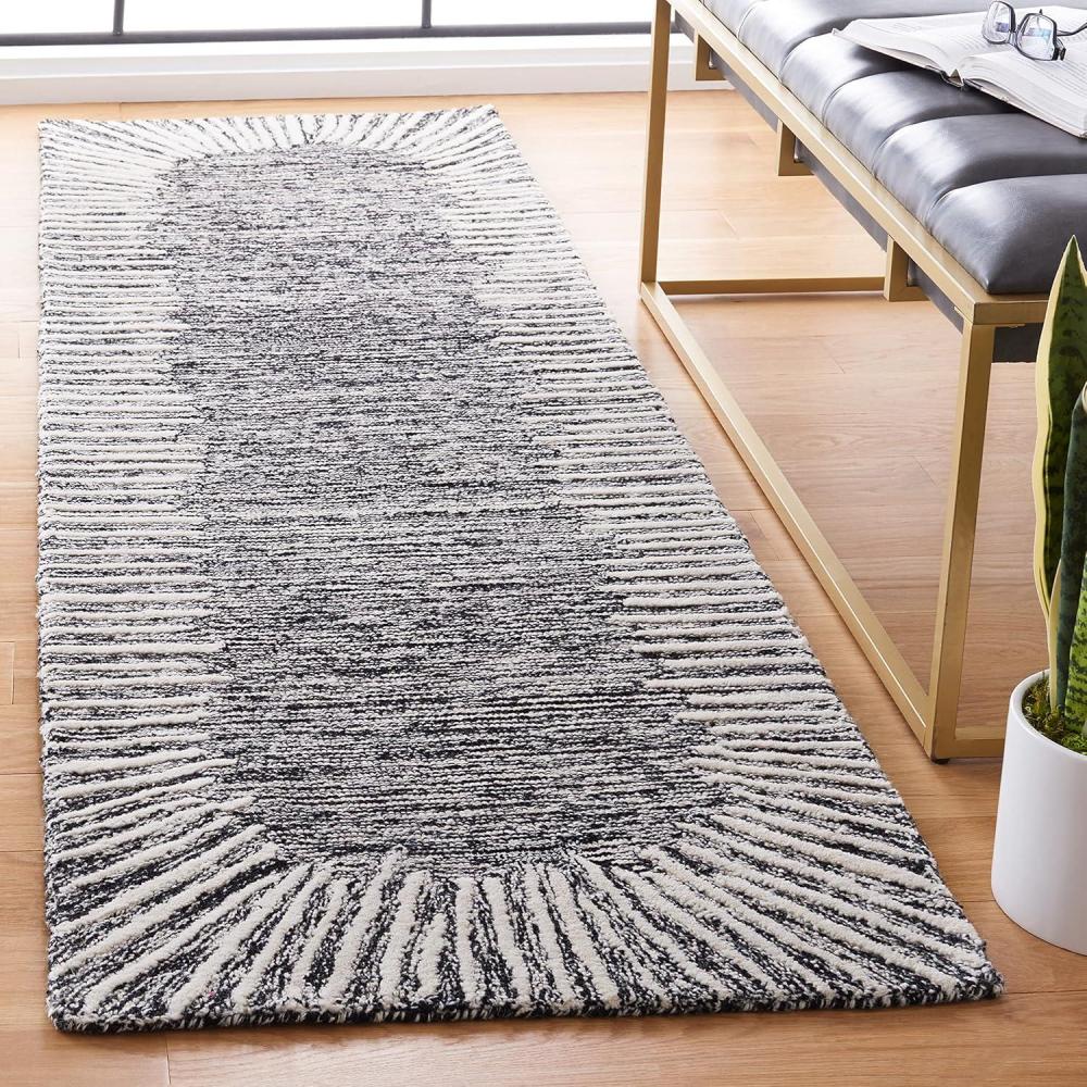 image:imageSAFAVIEH Abstract Collection Area Rug  5 x 8 Black amp Ivory Handmade Wool Ideal for High Traffic Areas in Living Room Bedroom ABT478ZBlackIvory