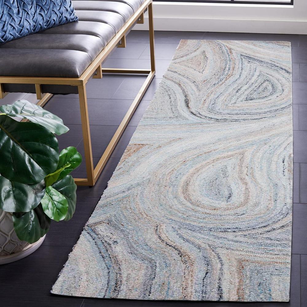 image:imageSAFAVIEH Area Rug 8x10 Abstract Collection Large Beige amp Blue Handmade Wool Ideal for Living Room Bedroom Office Dining Space ABT147MBeigeBlue