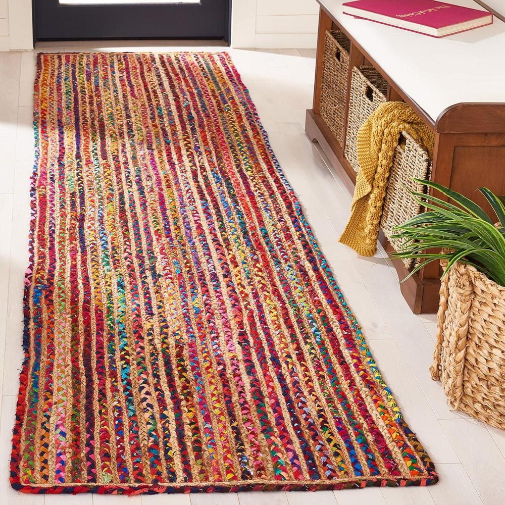 image:imageSAFAVIEH Area Rug 8x10 Braided Collection Large Natural amp Multi Handmade Cotton Ideal for Living Room Bedroom Office Dining Space BRD262BNaturalMulti