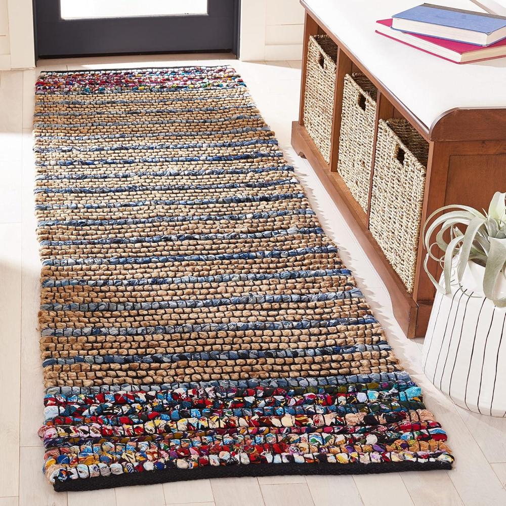image:imageSAFAVIEH Area Rug 8x10 Cape Cod Collection Large Natural amp Blue Handmade Jute amp Cotton Ideal for Living Room Bedroom Office Dining Space CAP369ANaturalBlue