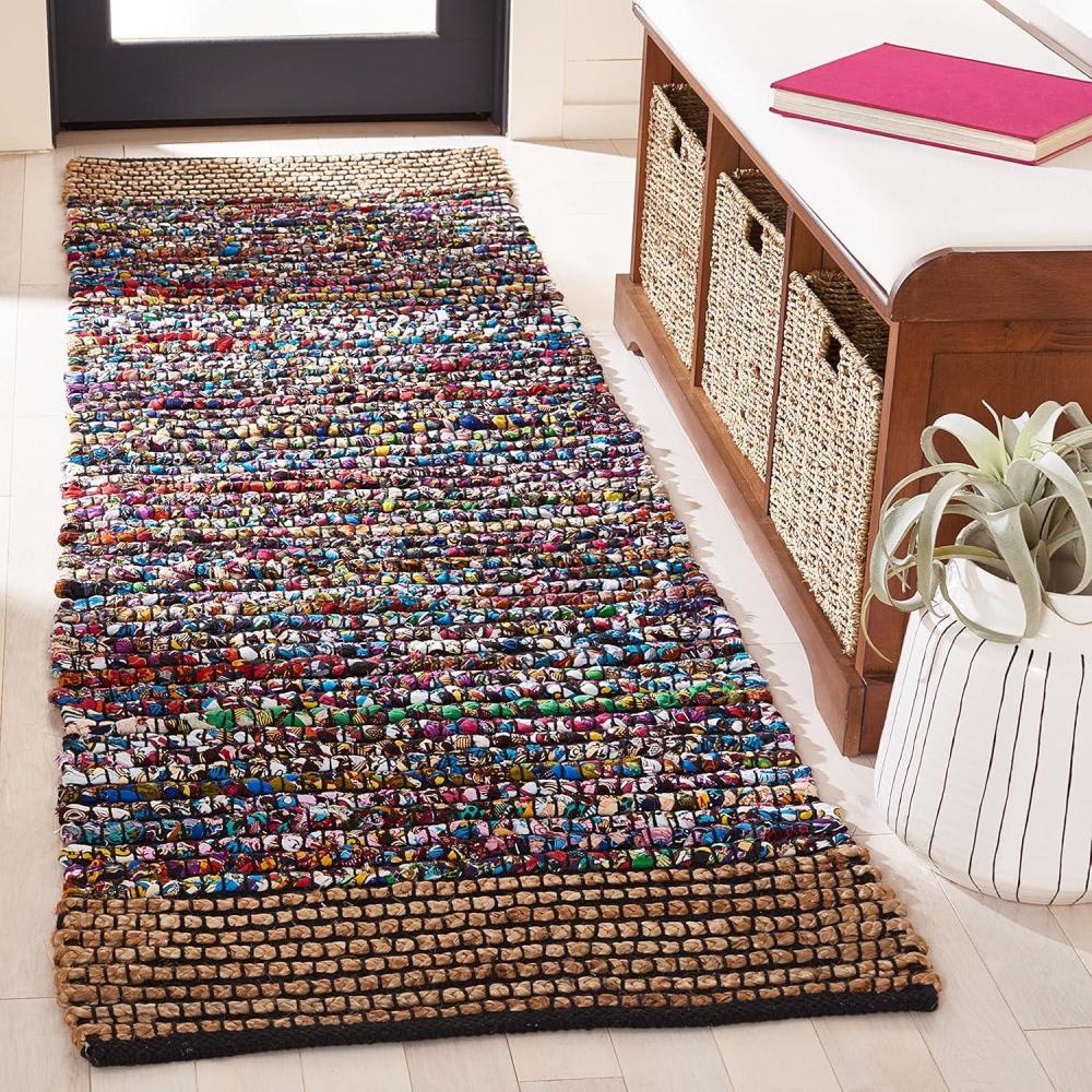 image:imageSAFAVIEH Area Rug 8x10 Cape Cod Collection Large Natural amp Blue Handmade Jute amp Cotton Ideal for Living Room Bedroom Office Dining Space CAP370ANaturalBlue