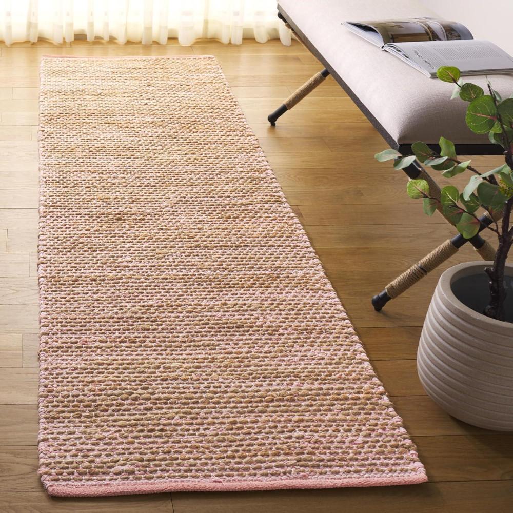 image:imageSAFAVIEH Area Rug 8x10  Cape Cod Collection  Large  Pink amp Natural Handmade Jute amp Cotton Ideal for Living Room Bedroom Dining Space CAP236UPinkNatural