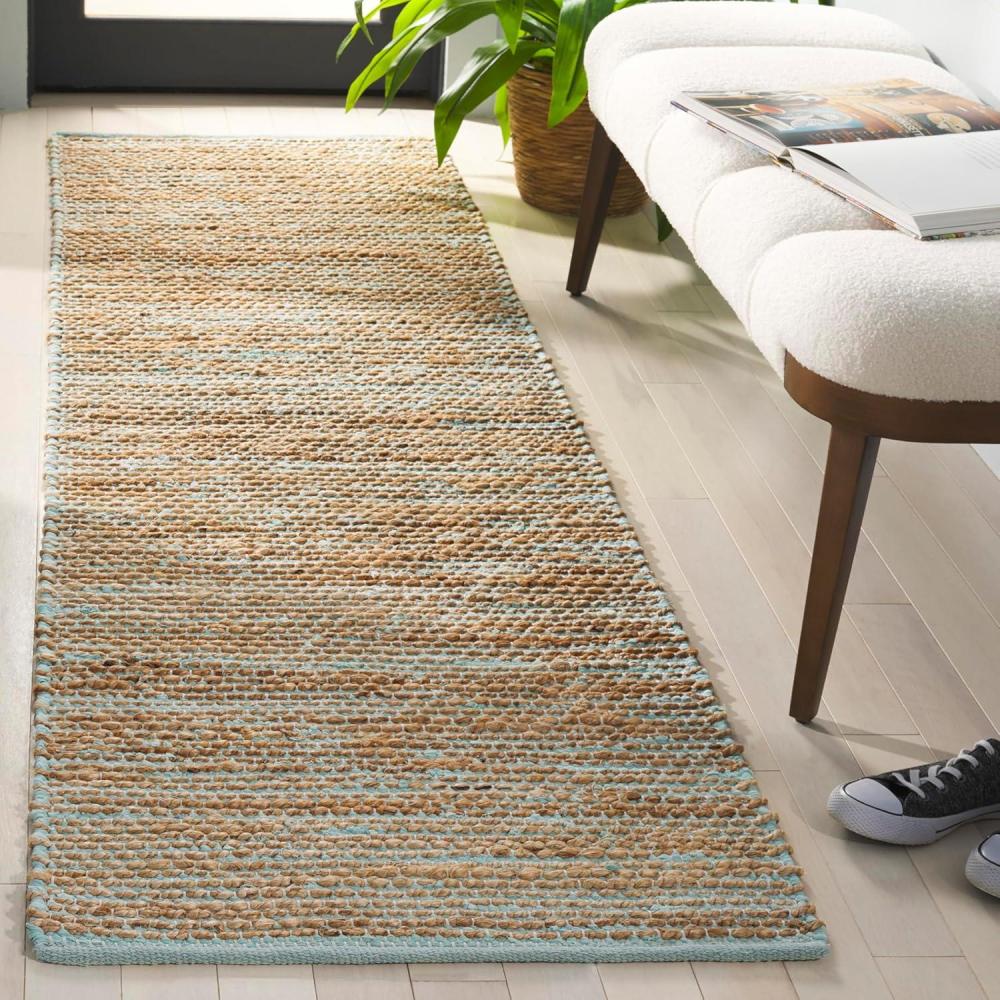 image:imageSAFAVIEH Area Rug 8x10  Cape Cod Collection  Large  Pink amp Natural Handmade Jute amp Cotton Ideal for Living Room Bedroom Dining Space CAP236UTurquoiseNatural