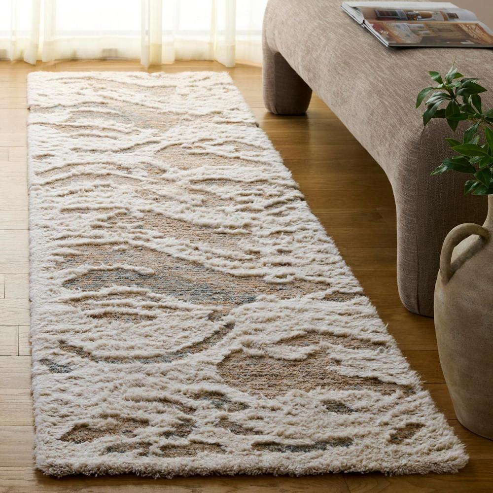 image:imageSAFAVIEH Area Rug 8x10 Casablanca Collection Large Ivory amp Brown Handmade Wool HighLow Shaggy Pile Ideal for Living Room Bedroom Dining Space CSB440AIvoryBrown