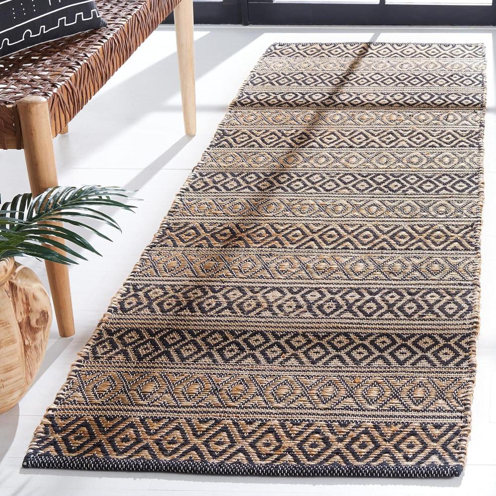 image:imageSAFAVIEH Area Rug 8x10  Natural Fiber Collection  Large  Black amp Natural Handmade Flat Weave Jute Farmhouse Geometric Design Ideal for Living Room Bedroom Dining Space NF379ZBlackNatural