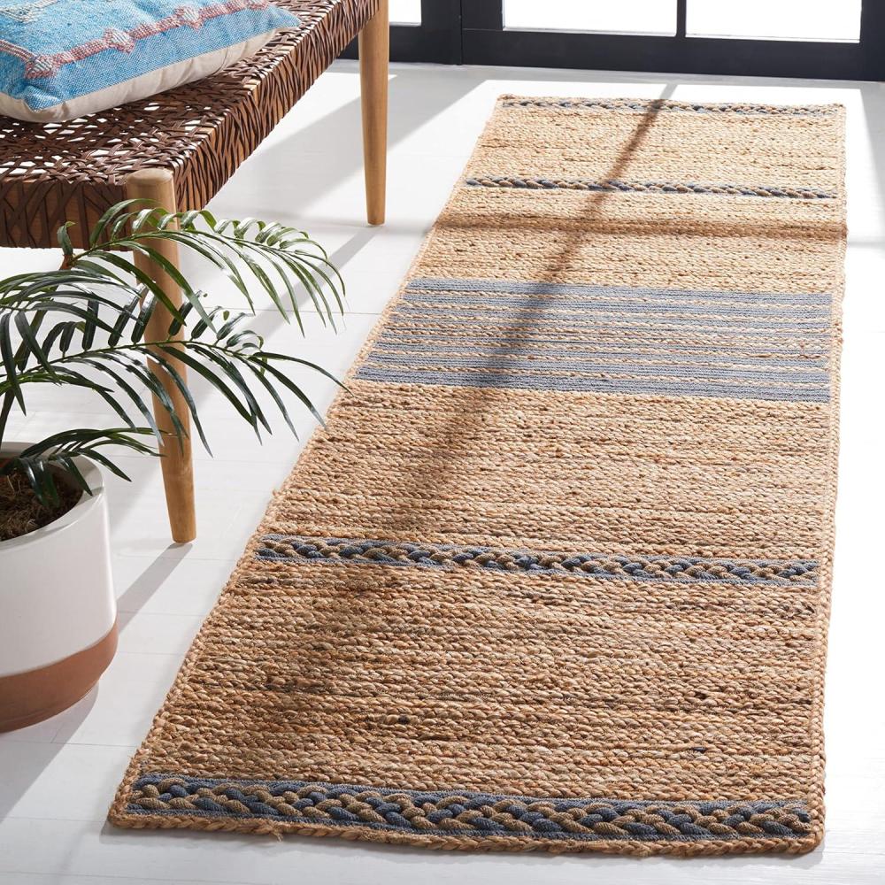 image:imageSAFAVIEH Area Rug 8x10  Natural Fiber Collection  Large  Natural amp Brown Handmade Braided Jute Stripe Pattern Ideal for Living Room Bedroom Dining Space NFB262TNaturalGrey
