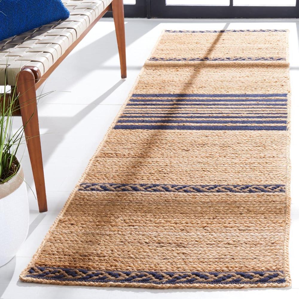 image:imageSAFAVIEH Area Rug 8x10 Natural Fiber Collection Large Natural amp Brown Handmade Braided Jute Stripe Pattern Ideal for Living Room Bedroom Dining Space NFB262TNaturalNavy