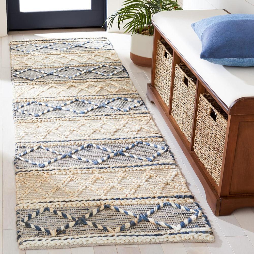 image:imageSAFAVIEH Area Rug 8x10  Natural Fiber Collection  Large  Natural amp Grey Handmade Flat Weave Jute amp Wool Moroccan Boho Tribal Rustic Design Ideal for Living Room Bedroom Dining Space NF375ANaturalGrey