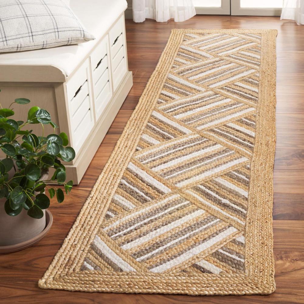 image:imageSAFAVIEH Area Rug 8x10 Natural Fiber Collection Large Natural amp Grey Handmade Jute Rustic Farmhouse Style Ideal for Living Room Bedroom Dining Space NF897ANaturalGrey
