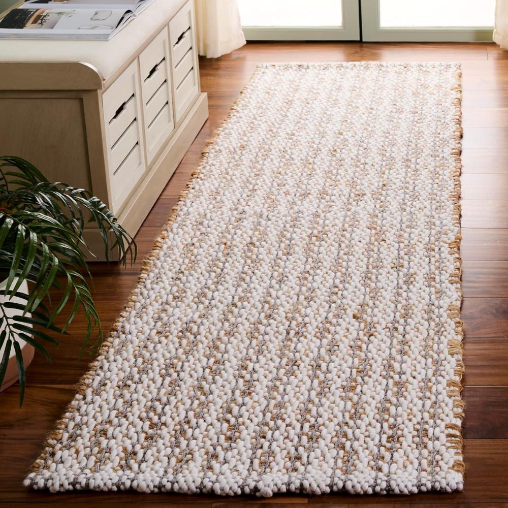 image:imageSAFAVIEH Area Rug 8x10 Natural Fiber Collection Large Natural amp Ivory Handmade Jute amp Wool Ideal for Living Room Bedroom Dining Space NFB225ANaturalGrey