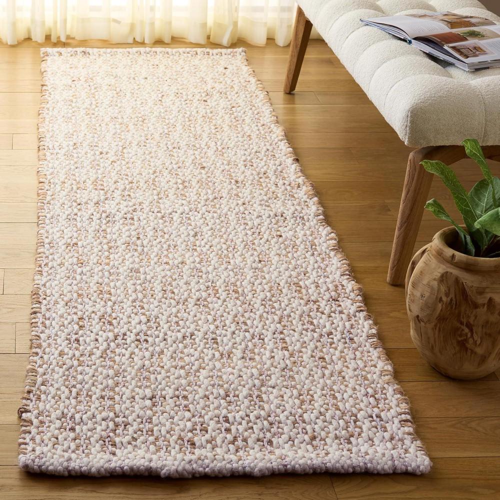 image:imageSAFAVIEH Area Rug 8x10  Natural Fiber Collection  Large  Natural amp Ivory Handmade Jute amp Wool Ideal for Living Room Bedroom Dining Space NFB225ANaturalPink