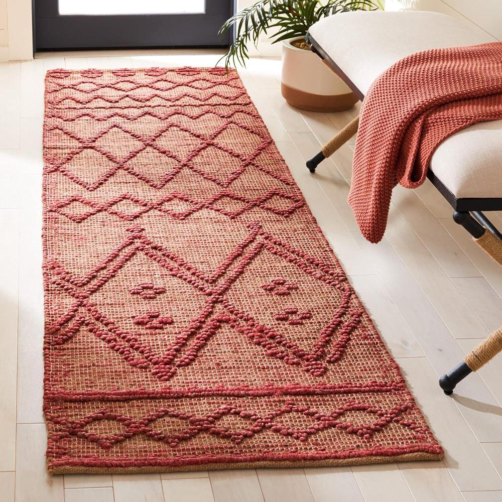 image:imageSAFAVIEH Area Rug 8x10 Natural Fiber Collection Large Red amp Natural Handmade Jute Rustic Farmhouse Style Ideal for Living Room Bedroom Dining Space NF219QRedNatural